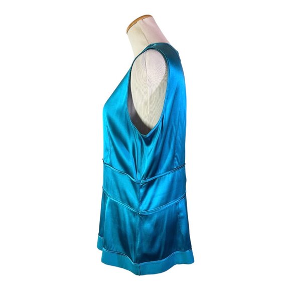 Doncaster Size 12 Teal Silk Sleeveless Satin Top Zip Back - Picture 6 of 12